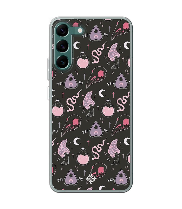 Funda para [ Samsung Galaxy S23 ] Dibujo Gotico [ Diseño Brujería en Tonos Pastel y Fondo Negro ] de Silicona