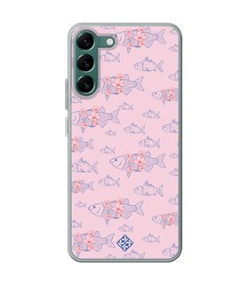 Funda para [ Samsung Galaxy S23 ] Dibujo Japones [ Sakura y Pescado Rosa Pastel ] de Silicona