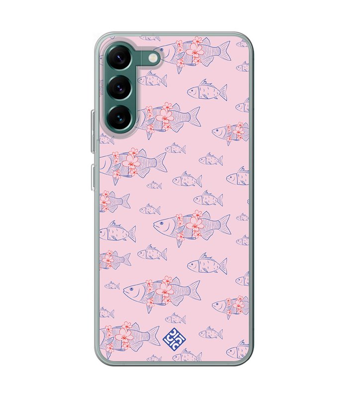 Funda para [ Samsung Galaxy S23 ] Dibujo Japones [ Sakura y Pescado Rosa Pastel ] de Silicona