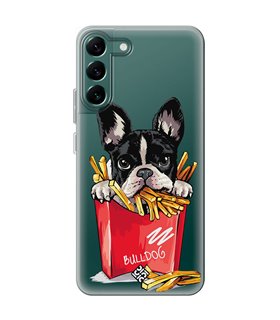 Funda para [ Samsung Galaxy S23 ] Dibujo Mascotas [ Perrito Bulldog con Patatas ] de Silicona Flexible