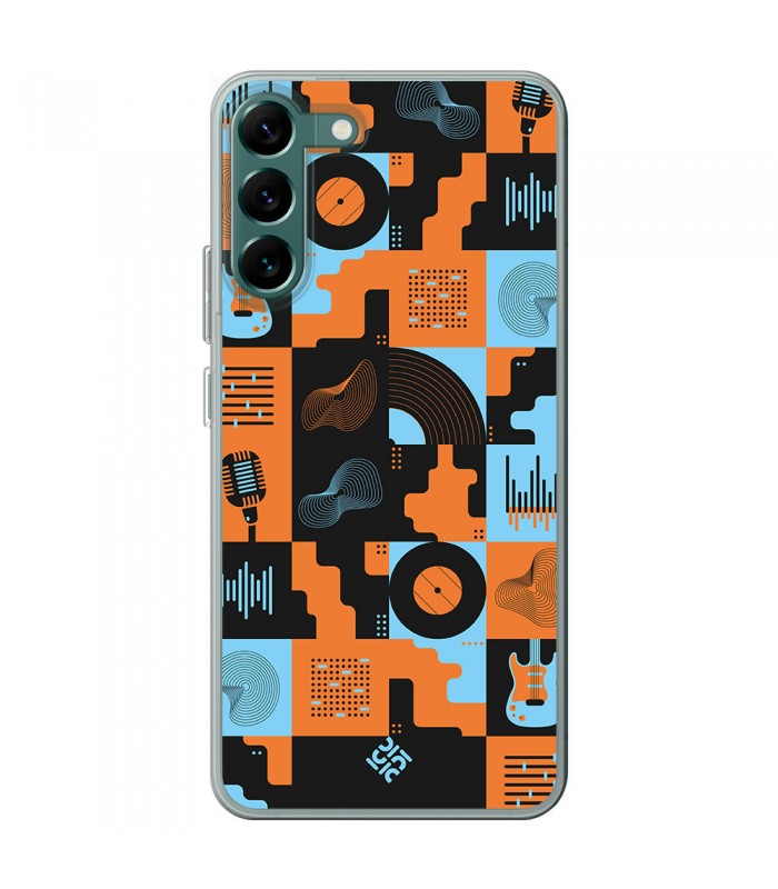 Funda para [ Samsung Galaxy S23 ] Diseño Música [ Iconos Música Naranja y Azul ] de Silicona Flexible