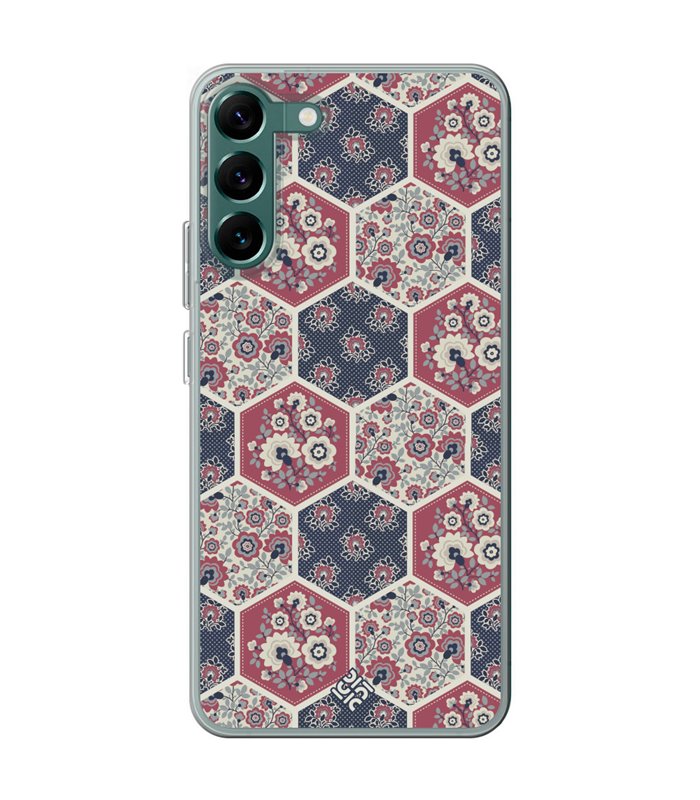 Funda para [ Samsung Galaxy S23 ] Dibujo Tendencias [ Diseño Azulejos Hexágonales con Flores ] de Silicona Flexible