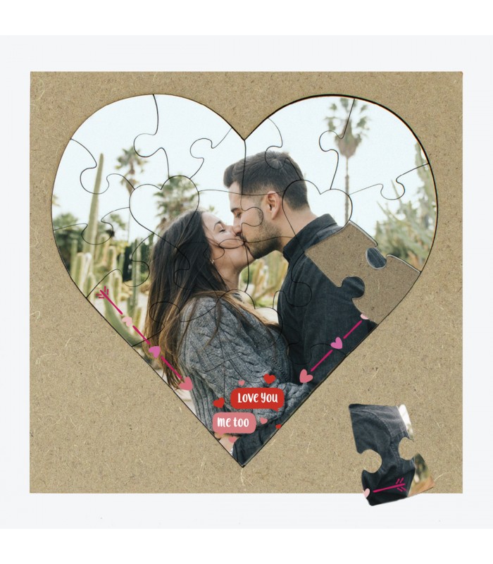 Puzzle personalizable San Valentín en forma de corazón - Marco "I Love You, Me too"
