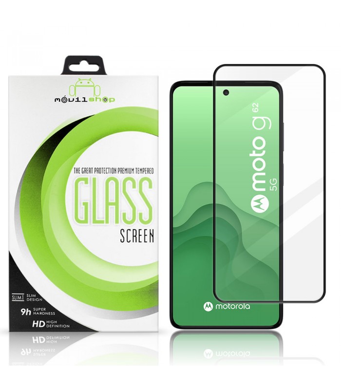 Protector de pantalla completo para Motorola Moto G62 5G- Cristal templado Full Glue con borde Negro