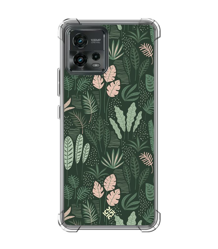 Funda Antigolpe [ Motorola Moto G72 ] Dibujo Botánico [ Patron Flora Vegetal Verde y Rosa ] Reforzada 1.5