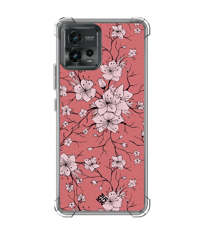 Funda Antigolpe [ Motorola Moto G72 ] Dibujo Botánico [ Flores sakura con patron japones ] Reforzada 1.5