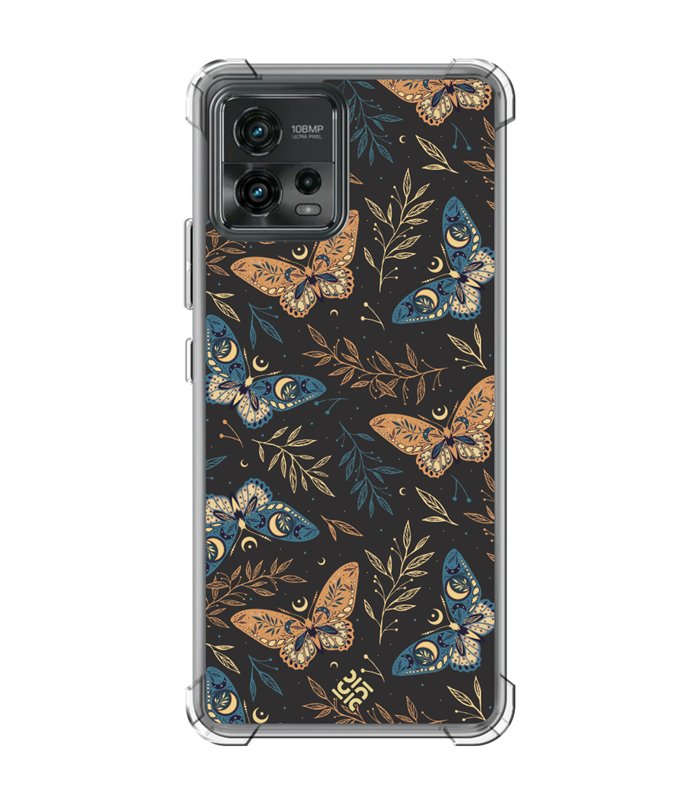 Funda Antigolpe [ Motorola Moto G72 ] Dibujo Esotérico [ Boho Fondo Mágico con Ramas y Mariposas y Polillas ] 