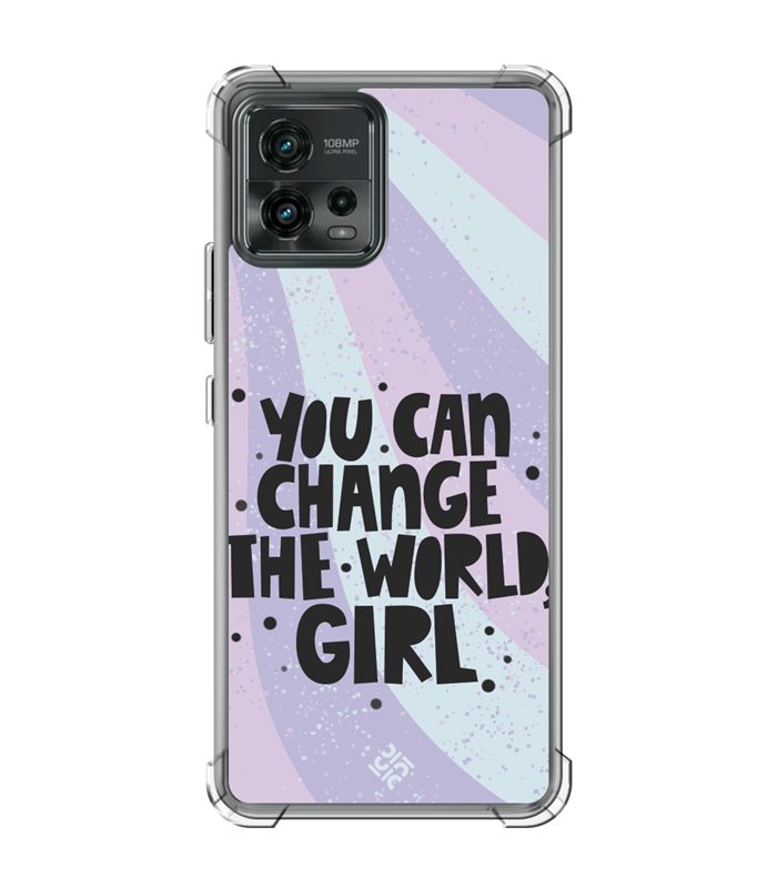 Funda Antigolpe [ Motorola Moto G72 ] Dibujo Frases Guays [ You Can Change The World Girl ] Esquina Reforzada 1.5