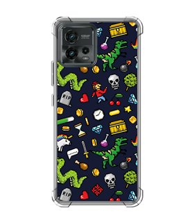 Funda Antigolpe [ Motorola Moto G72 ] Dibujo Gamers [ Iconos de Juego Retro Pixel Art 8 Bits ] Esquina 1.5