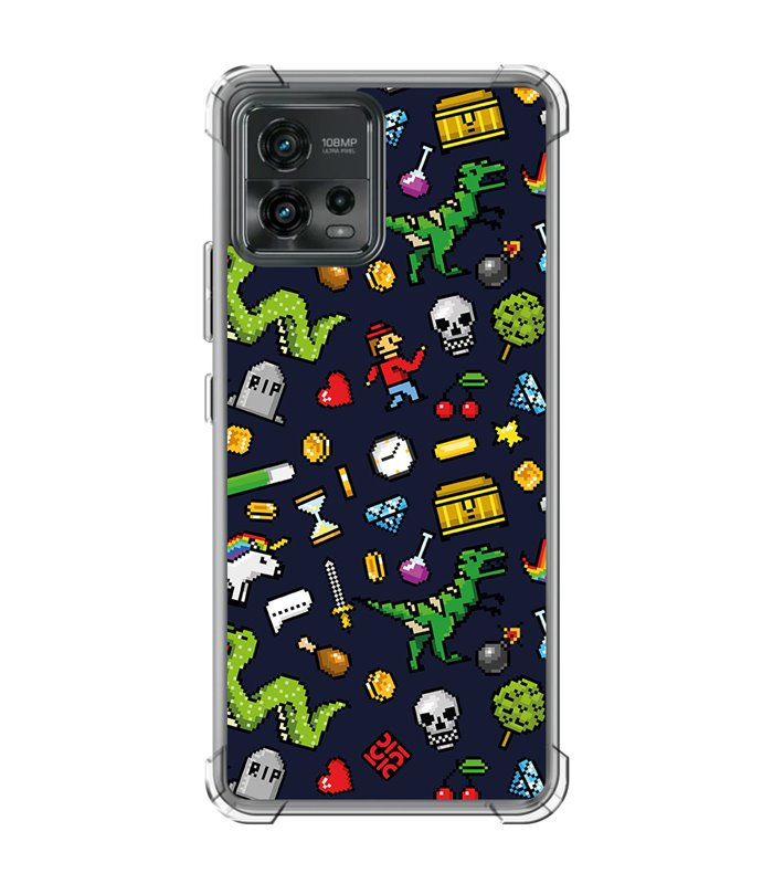 Funda Antigolpe [ Motorola Moto G72 ] Dibujo Gamers [ Iconos de Juego Retro Pixel Art 8 Bits ] Esquina 1.5