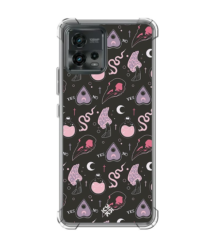 Funda Antigolpe [ Motorola Moto G72 ] Dibujo Gotico [ Diseño Brujería en Tonos Pastel y Fondo Negro ] Reforzada