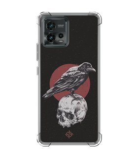 Funda Antigolpe [ Motorola Moto G72 ] Dibujo Gotico [ Cuervo Sobre Cráneo ] Esquina Reforzada Silicona 1.5mm