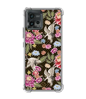 Funda Antigolpe [ Motorola Moto G72 ] Dibujo Japones [ Estampado de Flores y Grúas Blancas ] Reforzada 1.5