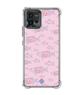 Funda Antigolpe [ Motorola Moto G72 ] Dibujo Japones [ Sakura y Pescado Rosa Pastel ] Esquina Reforzada Silicona