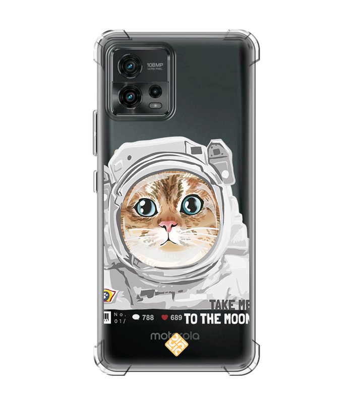 Funda Antigolpe [ Motorola Moto G72 ] Dibujo Mascotas [ Gato Astronauta - Take Me To The Moon ] Reforzada 1.5