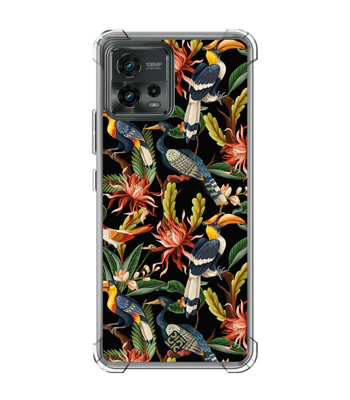 Funda Antigolpe [ Motorola Moto G72 ] Dibujo Mascotas [ Estampado Aves y Hojas y Flores Tropicales ] Esquina 1.5