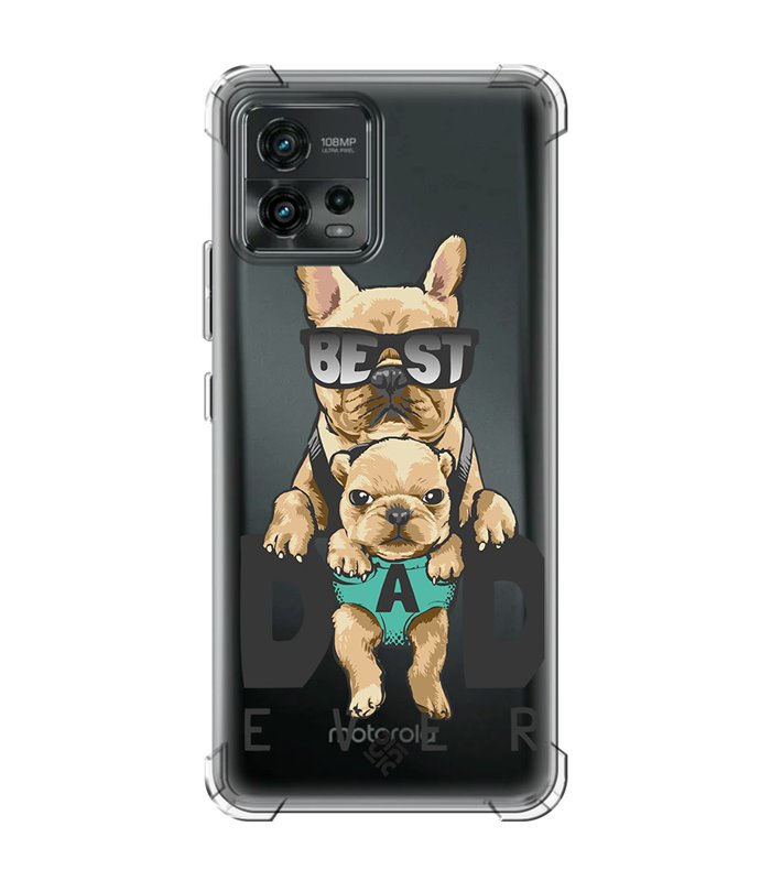 Funda Antigolpe [ Motorola Moto G72 ] Dibujo Mascotas [ Perro Bulldog - Best Dad Ever ] Esquina Reforzada 