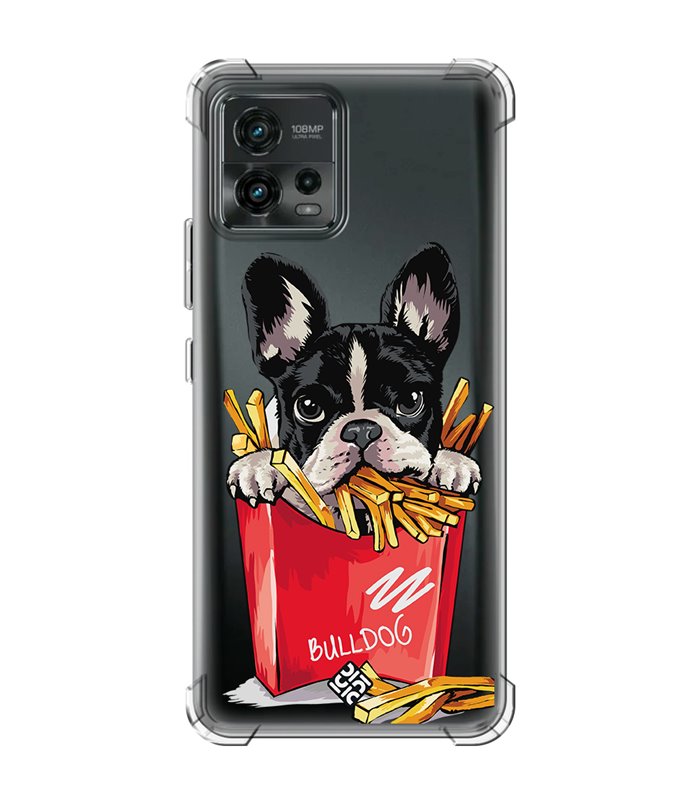 Funda Antigolpe [ Motorola Moto G72 ] Dibujo Mascotas [ Perrito Bulldog con Patatas ] Esquina Reforzada1.5mm