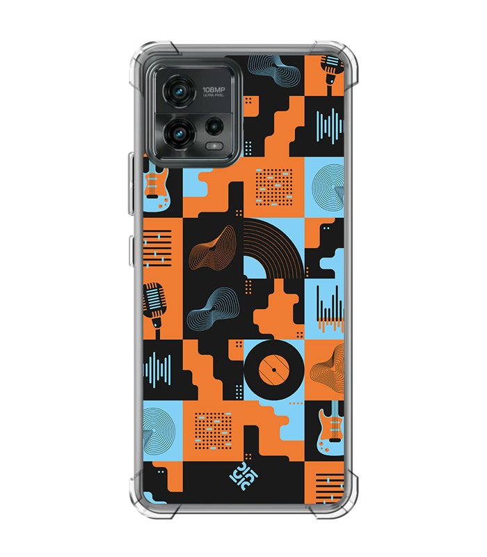 Funda Antigolpe [ Motorola Moto G72 ] Diseño Música [ Iconos Música Naranja y Azul ] Esquina Reforzada 1.5 