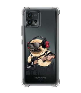 Funda Antigolpe [ Motorola Moto G72 ] Diseño Música [ Pug Perro con Auriculares ] Esquina Reforzada 1.5mm