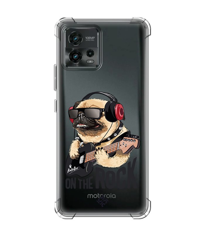 Funda Antigolpe [ Motorola Moto G72 ] Diseño Música [ Pug Perro con Auriculares ] Esquina Reforzada 1.5mm