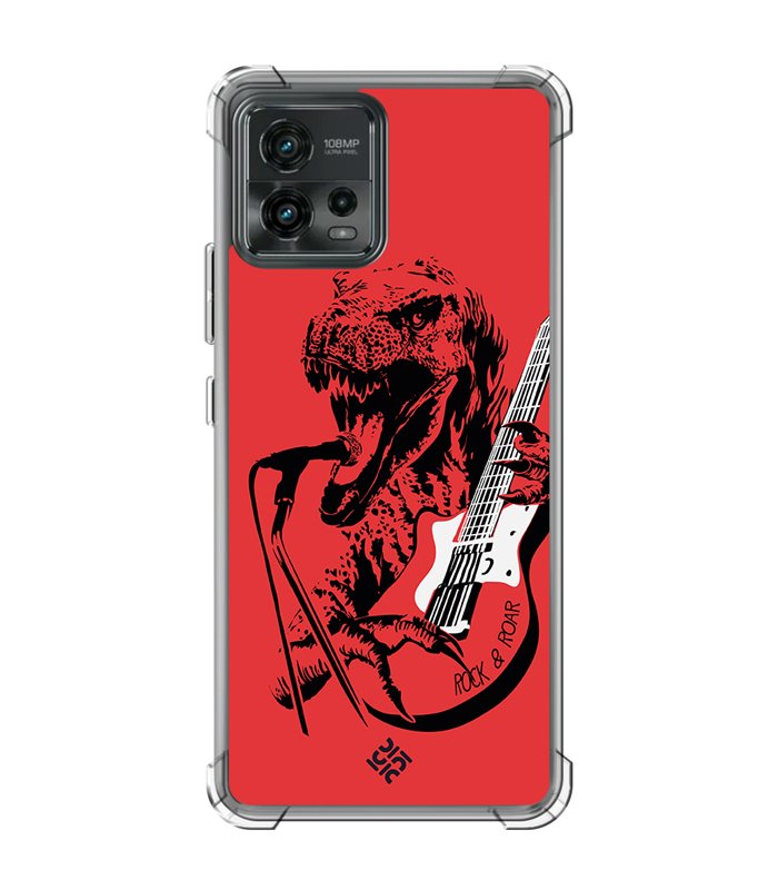 Funda Antigolpe [ Motorola Moto G72 ] Diseño Música [ Rock & Roar - Dinosaurio Tocando la Guitarra ] Reforzada