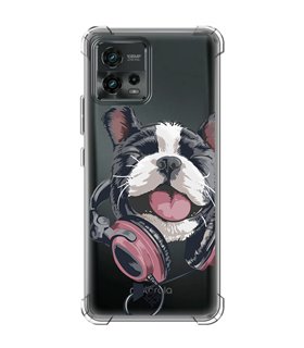 Funda Antigolpe [ Motorola Moto G72 ] Diseño Música [ Perro Feliz Escuchando Música ] Esquina Reforzada Silicona