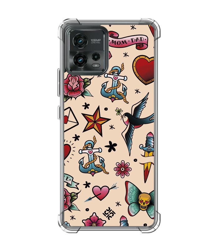 Funda Antigolpe [ Motorola Moto G72 ] Dibujo Tendencias [ Tatuajes Clásicos ] Esquina Reforzada Silicona 1.5mm