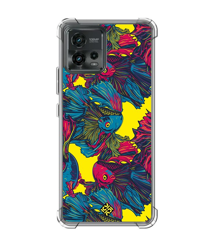 Funda Antigolpe [ Motorola Moto G72 ] Dibujo Auténtico [ Patrón de Pescado Betta ] Esquina Reforzada Silicona 