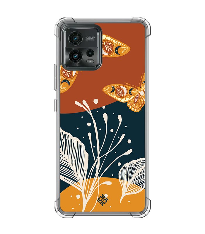 Funda Antigolpe [ Motorola Moto G72 ] Dibujo Auténtico [ Arte Contemporáneo - Hojas y Mariposas ] Reforzada