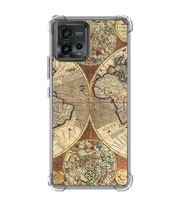 Funda Antigolpe [ Motorola Moto G72 ] Dibujo Auténtico [ Antiguo Mapa Mundi ] Esquina Reforzada Silicona 1.5