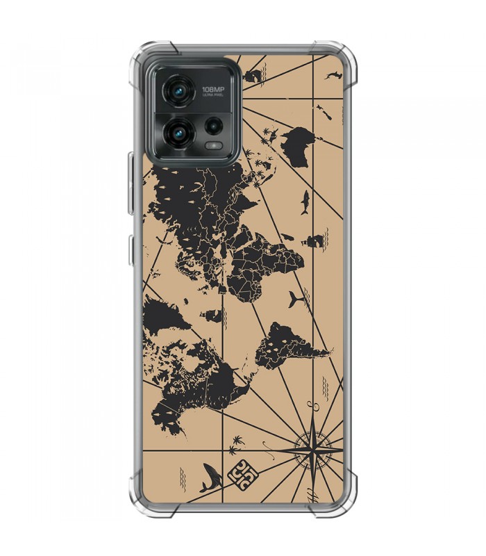 Funda Antigolpe [ Motorola Moto G72 ] Dibujo Auténtico [ Mapa Mundi ] Esquina Reforzada Silicona 1.5mm