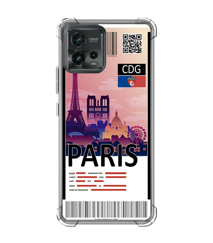 Funda Antigolpe [ Motorola Moto G72 ] Billete de Avión [ París ] Esquina Reforzada Silicona 1.5mm