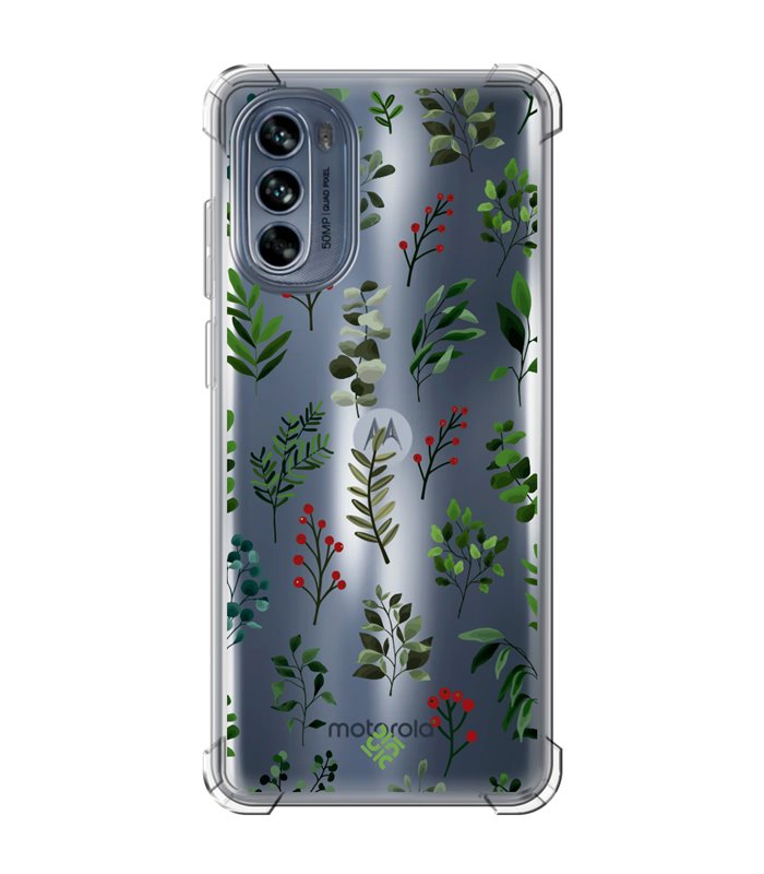 Funda Antigolpe [ Motorola Moto G62 5G ] Dibujo Botánico [ Hojas Ramas Verdes - Follaje Botánico ] Reforzada 1.5
