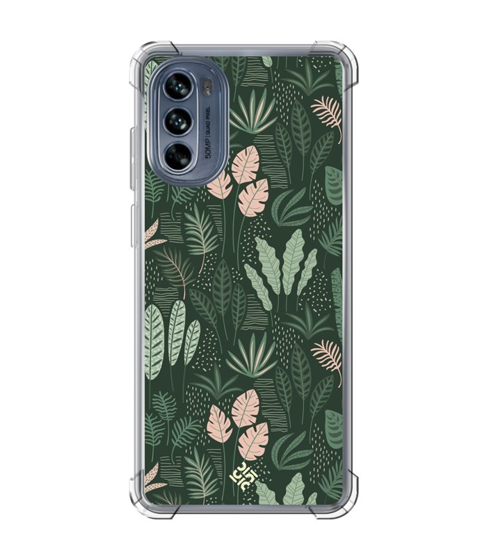 Funda Antigolpe [ Motorola Moto G62 5G ] Dibujo Botánico [ Patron Flora Vegetal Verde y Rosa ] Reforzada 1.5