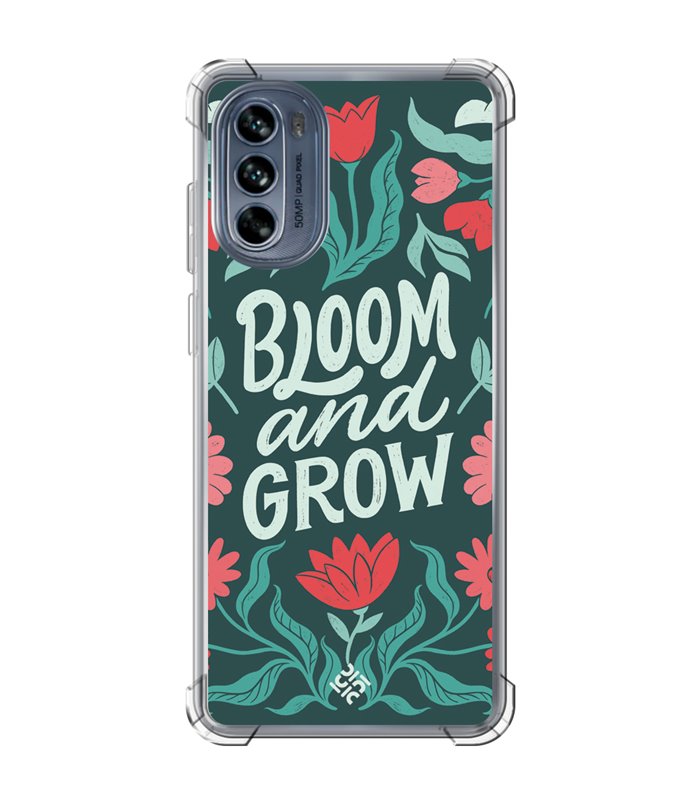 Funda Antigolpe [ Motorola Moto G62 5G ] Dibujo Frases Guays [ Flores Bloom and Grow ] Esquina Reforzada 1.5mm