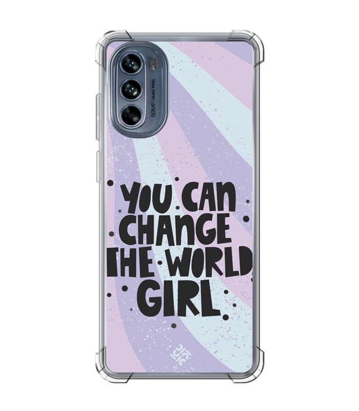 Funda Antigolpe [ Motorola Moto G62 5G ] Dibujo Frases Guays [ You Can Change The World Girl ] Esquina Reforzada 1.5