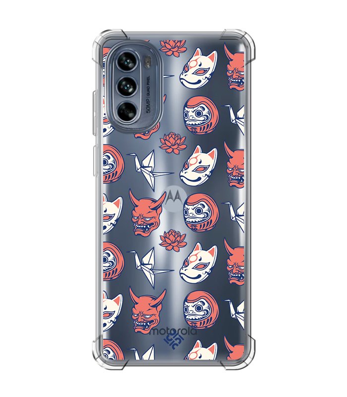 Funda Antigolpe [ Motorola Moto G62 5G ] Dibujo Japones [ Daruma, Máscara Kitsune y Hannya Japon ] Esquina 1.5