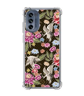 Funda Antigolpe [ Motorola Moto G62 5G ] Dibujo Japones [ Estampado de Flores y Grúas Blancas ] Reforzada 1.5