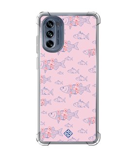 Funda Antigolpe [ Motorola Moto G62 5G ] Dibujo Japones [ Sakura y Pescado Rosa Pastel ] Esquina Reforzada Silicona