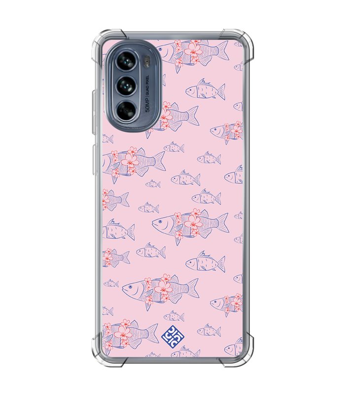 Funda Antigolpe [ Motorola Moto G62 5G ] Dibujo Japones [ Sakura y Pescado Rosa Pastel ] Esquina Reforzada Silicona