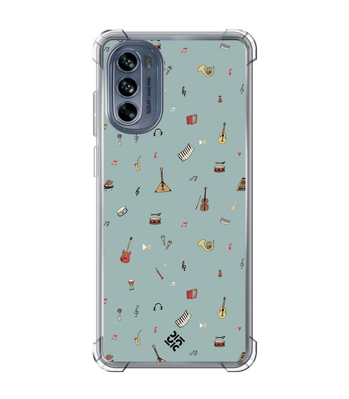 Funda Antigolpe [ Motorola Moto G62 5G ] Diseño Música [ Collage Instrumentos Musicales ] Esquina Reforzada Silicona