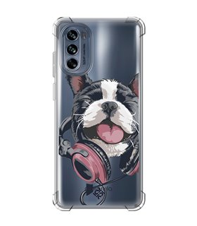 Funda Antigolpe [ Motorola Moto G62 5G ] Diseño Música [ Perro Feliz Escuchando Música ] Esquina Reforzada Silicona