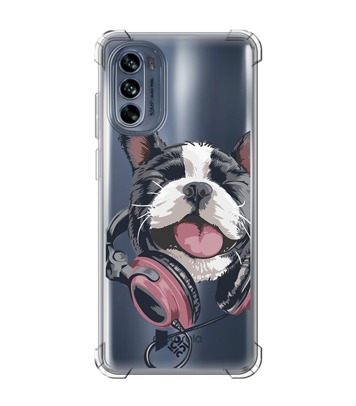 Funda Antigolpe [ Motorola Moto G62 5G ] Diseño Música [ Perro Feliz Escuchando Música ] Esquina Reforzada Silicona