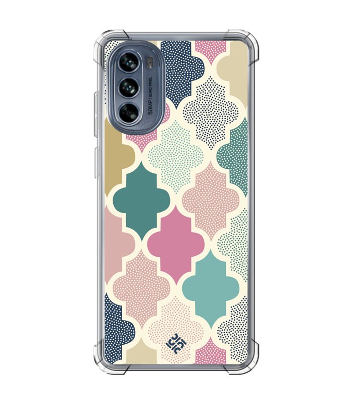 Funda Antigolpe [ Motorola Moto G62 5G ] Dibujo Tendencias [ Diseño Azulejos de Colores ] Esquina Reforzada 