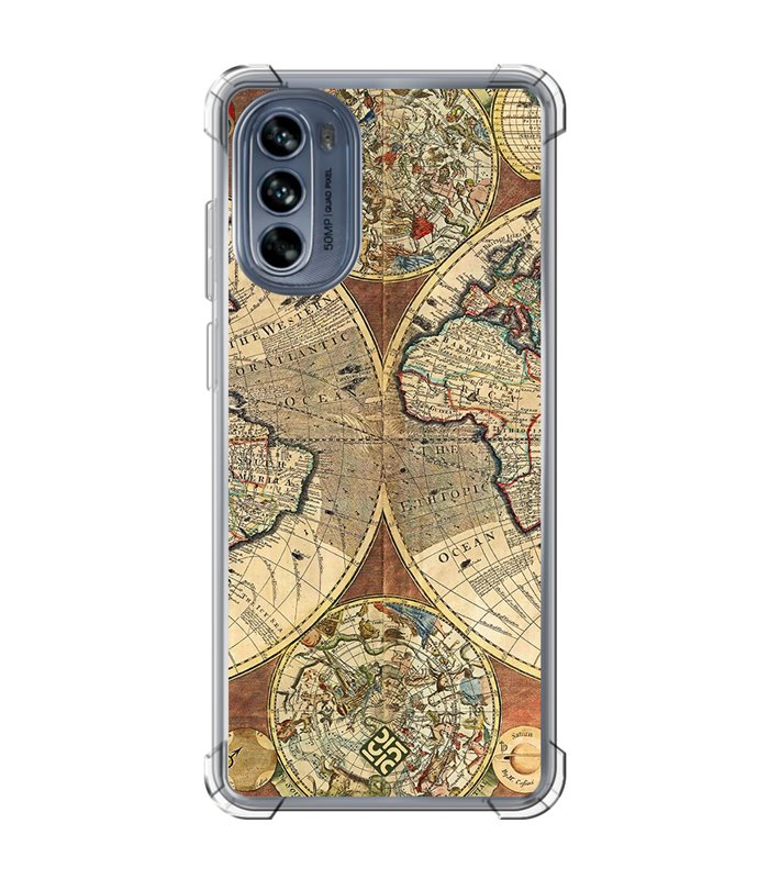 Funda Antigolpe [ Motorola Moto G62 5G ] Dibujo Auténtico [ Antiguo Mapa Mundi ] Esquina Reforzada Silicona 1.5