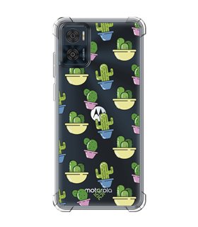 Funda Antigolpe [ Motorola Moto E22 ] Dibujo Auténtico [ Cactus en Macetas ] Esquina Reforzada Silicona 1.5 