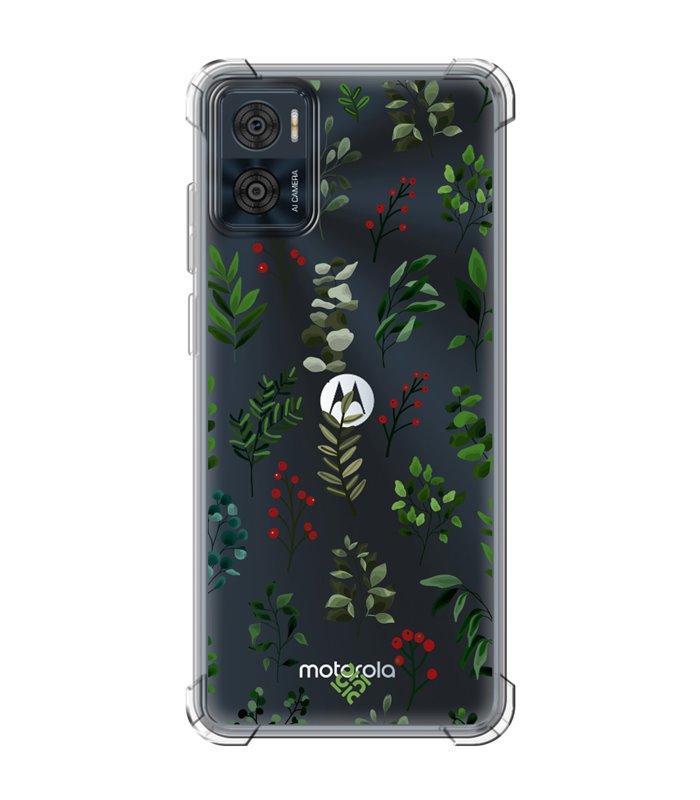 Funda Antigolpe [ Motorola Moto E22 ] Dibujo Botánico [ Hojas Ramas Verdes - Follaje Botánico ] Reforzada 1.5