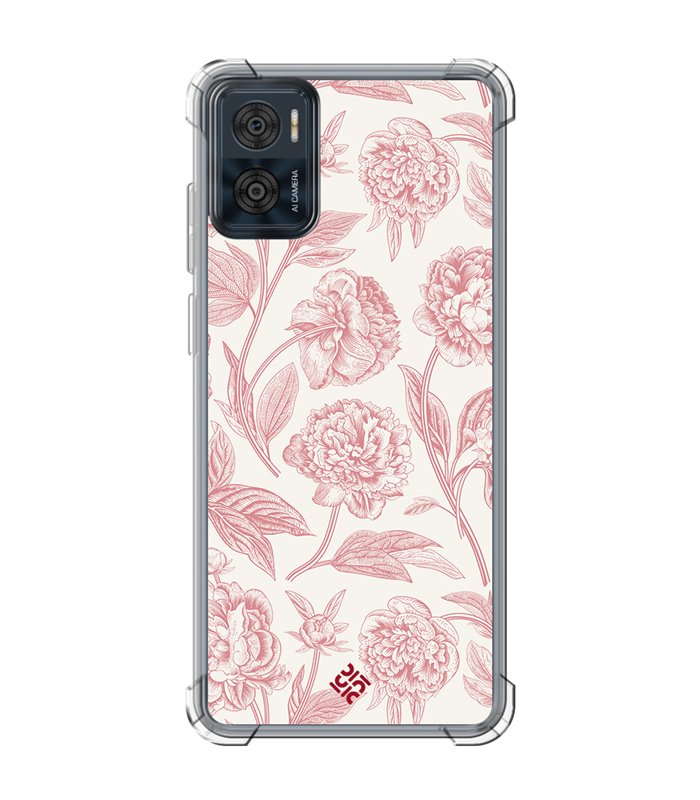 Funda Antigolpe [ Motorola Moto E22 ] Dibujo Botánico [ Flores Rosa Pastel ] Esquina Reforzada Silicona 1.5mm