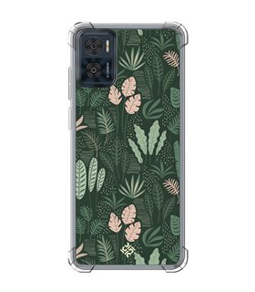 Funda Antigolpe [ Motorola Moto E22 ] Dibujo Botánico [ Patron Flora Vegetal Verde y Rosa ] Reforzada 1.5